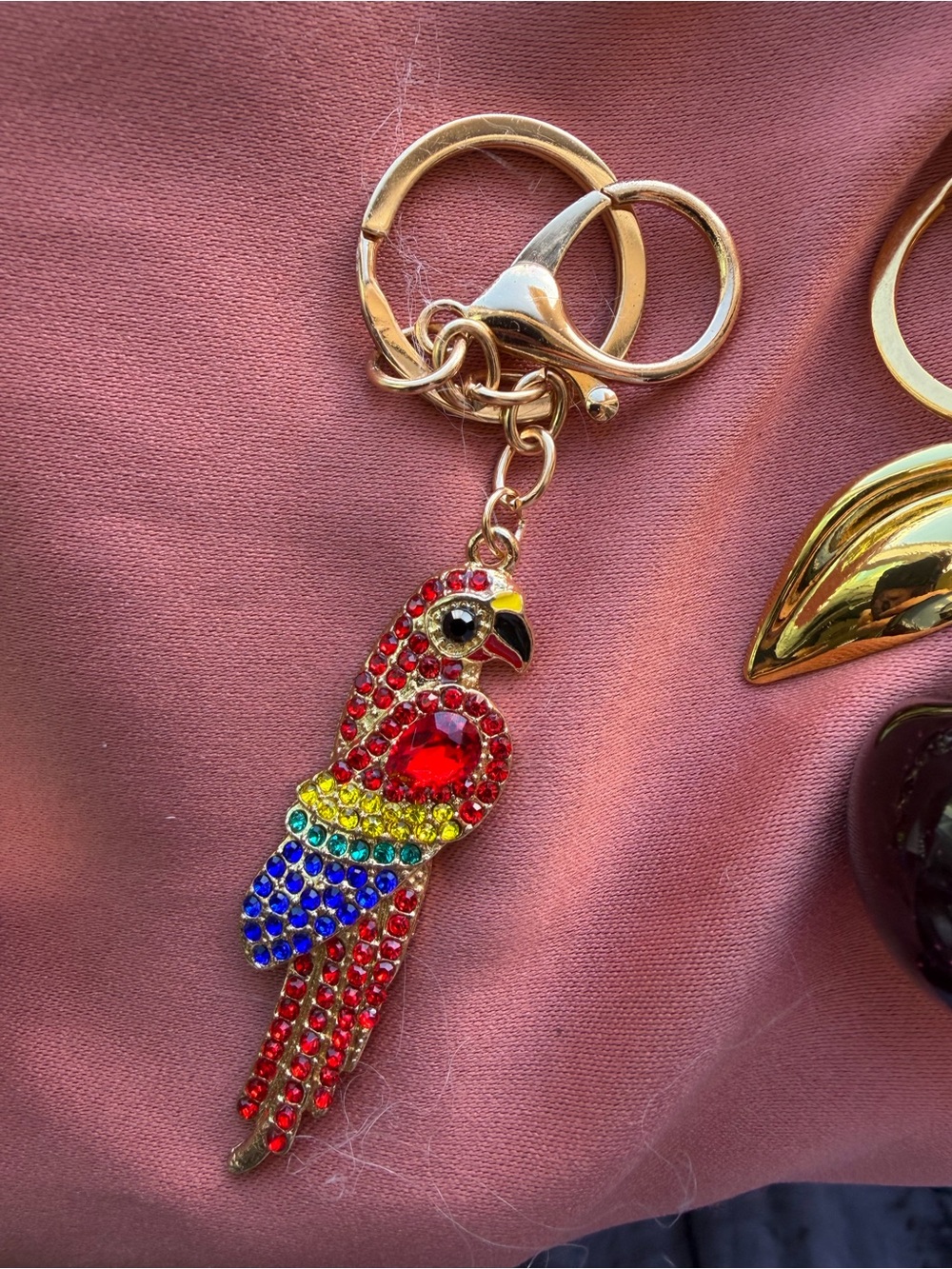 Gold Parrot Crystal Keychain - Multicolor Bird Charm